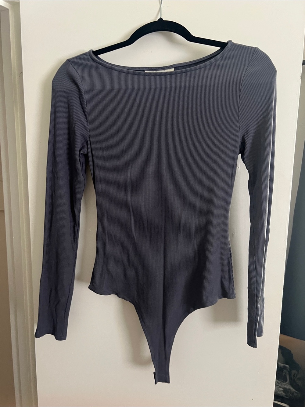 No Boundaries Ribbed Long-Sleeve Bodysuit in Charcoal